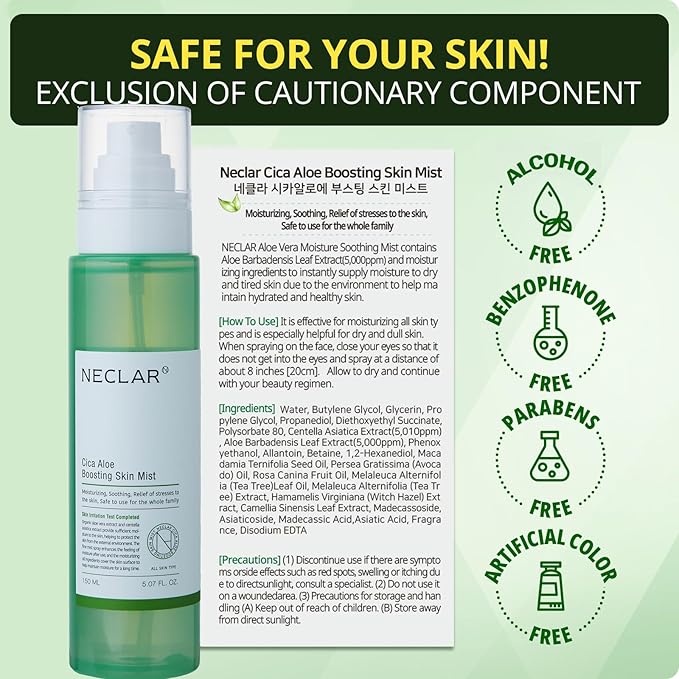 CICA Aloe Hydrating Toner Spray for Face - pH Balanced Calming Facial Mist - Aloe Vera and Centella Asiatica - for Acne Prone and Sensitive Skin - Korean Skincare for Redness, Dryness, Sunburn