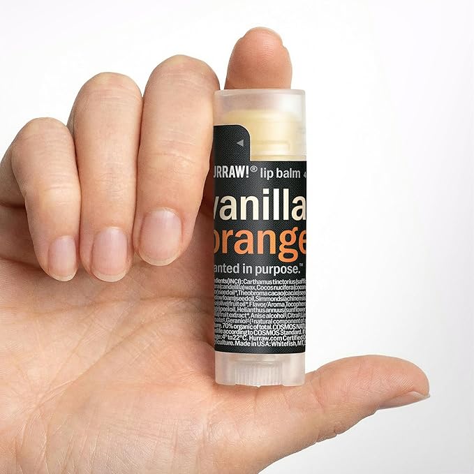 Hurraw! Vanilla & Orange Combo Lip Balm: Organic, Certified Vegan, Cruelty and Gluten Free. Non-GMO, 100% Natural Ingredients. Bee, Shea, Soy and Palm Free. Made in USA
