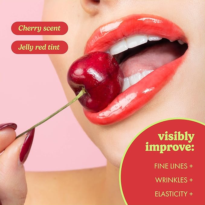 ESW Beauty Cherry Tart Smoothie Lip Treatment - Jelly Red Tint with Shea Butter, Peptides, Cherry Extract for Advanced Smoothing & Collagen Boost