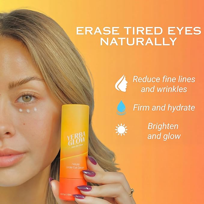 Dark Circle Eye Treatment - Yerba Glow Caffeine Eye Cream for Puffiness & Bags - Under Eye Serum with Hyaluronic Acid, Peptides & Vitamin C - 0.5 oz Natural