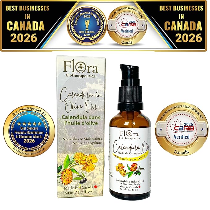 FLORA Organic Calendula Double Infused in Organic Olive Oil. 100% Natural Moisturizer.1.7 fl oz. Made in Canada