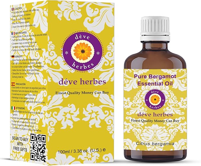 Deve Herbes Pure Bergamot Essential Oil (Citrus bergamia) Natural Therapeutic Grade Steam Distilled 100ml (3.38 oz)