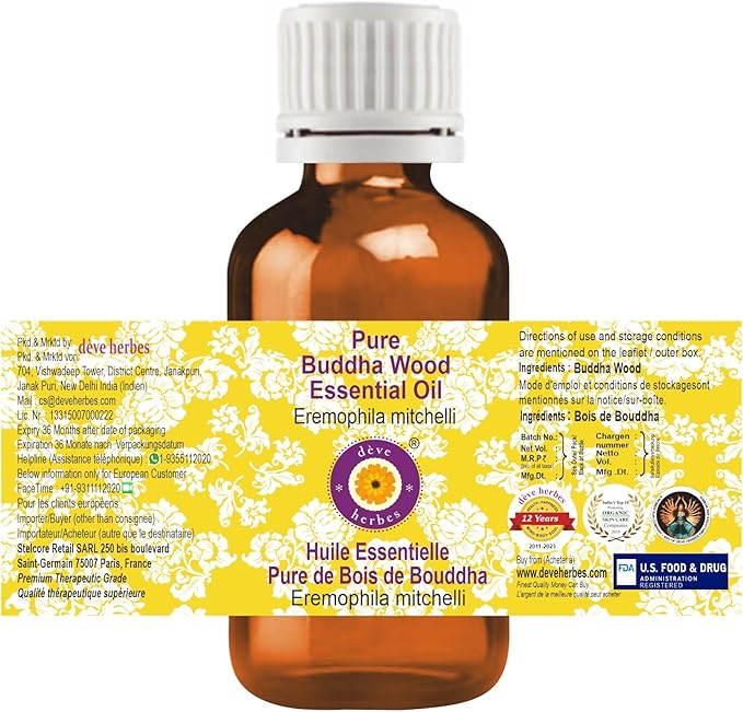 Deve Herbes Pure Buddha Wood Essential Oil (Eremophila mitchelli) Steam Distilled 2ml (0.06 oz)