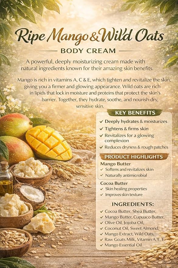 Root Natural Body Spread and Butter, Ripe Mango and Wild Oats, Deep Penetrating Moisturizer, 12 oz