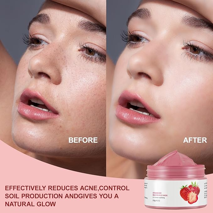 Clay Mud Face Mask for Women,Strawberry Dead Sea Mud Facial Mask Skincare,Deeping Cleansing,Oil Control,Hydrating Face Cleaning Clay Masks for All Skin Types (4.2OZ)