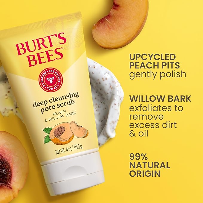 Burt's Bees Deep Cleansing Pore Scrub with Peach and Willow Bark, 4 Ounces, Pack of 3