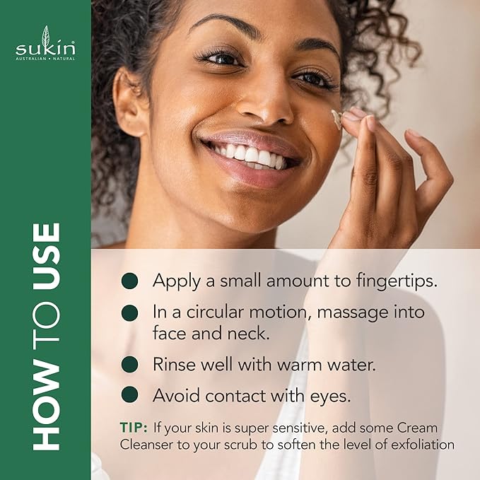 Sukin Organics Revitalizing Face Scrub, Hydrating Cream-Based Facial Exfoliator with Bamboo Extract & Walnut Shell Exfoliant, Cleansing & Soothing, Normal to Dry Skin Types, Paraben Free, 4.23 Fl Oz
