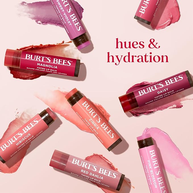 Burt’s Bees Tinted Lip Balm Pink Blossom; 8 Hour Moisture; Provides a Hint of Color; Nourishing Shea Butter; 100% Natural Origin; 1 Tube; 0.15 Oz. (Package May Vary)