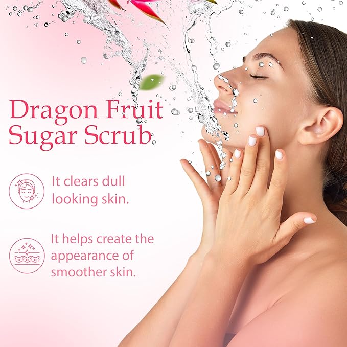 Sugar Scrub Exfoliating with Dragon Fruit and Other Natural Ingredients for Body Scrub and Foot Scrub - Soft Scrub for Nourishing Essential Skin Care, 20 oz (592 mL), Made in USA