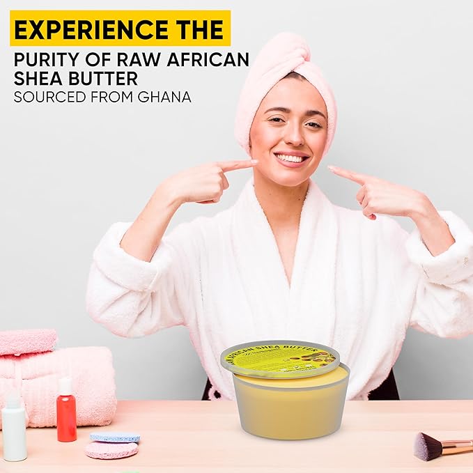 HERBOGANIC Pure African Shea Butter Raw Organic, Yellow Ivory 100% Natural Unrefined | For Body & Hair Scalp Non GMO - 16 oz