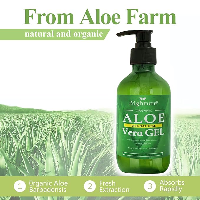 Aloe Vera Gel, 100% Aloe Vera from Freshly Cut Aloe Leaves, Skin Care for Deeply & Rapidly Soothing, Firming, After Shave, Sunburn Relieve, etc