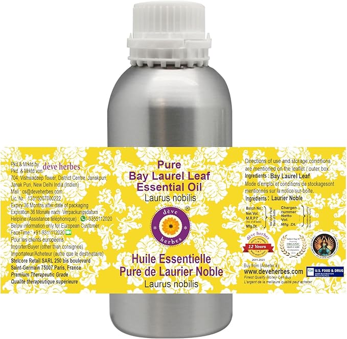 Deve Herbes Pure Bay Laurel Leaf Essential Oil (Laurus nobilis) Steam Distilled 1250ml (42 oz)