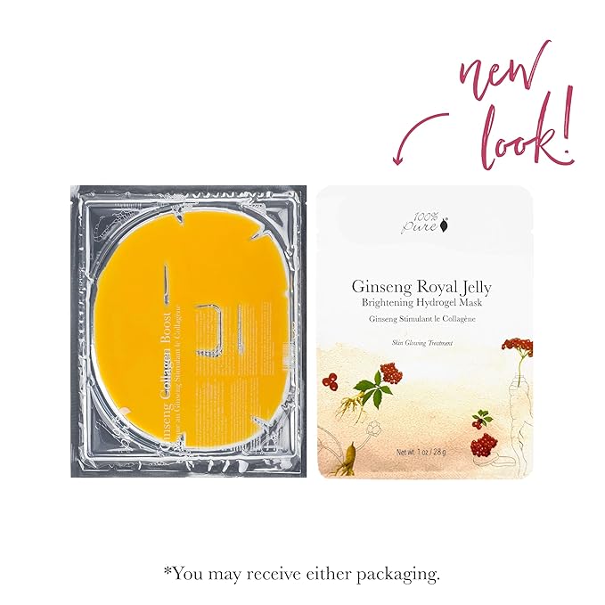 100% PURE Ginseng Royal Jelly Face Mask - Anti-Aging Face Mask for Women & Men with Vitamin C & Hyaluronic Acid - Collagen Skincare for Firm, Smooth Skin, Anti-Wrinkle Self Care - 1 Facemask