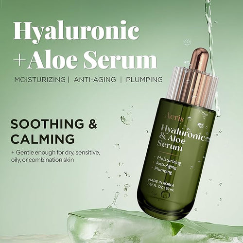 Aeris Hyaluronic Acid Serum for Face with Aloe - Ultra Hydrating & Soothing Formula For Dry, Sensitive Skin – Dermatologist Tested, Anti-Aging, Korean Skin Care – Vegan, Clean Beauty – 1.69 Fl Oz