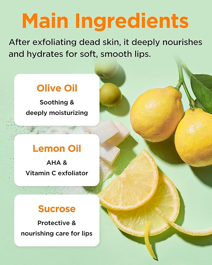TOCOBO Lemon Sugar Lip Mask – No-Wash Overnight Lip Scrub & Sleeping Mask | Melting Sugar Crystals + Lemon Oil Exfoliating Treatment for Dry, Flaky Lips | Korean Vegan Glazed Balm, 0.68oz