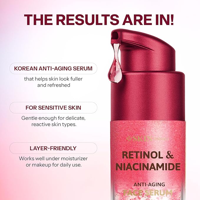 Retinol & Niacinamide Serum For Face – Softens Fine Lines, Refines Pores & Evens Tone For a Smoother Look – Dermatologist Tested, Korean Skin Care, Vegan, Clean Beauty – 1.69 Fl Oz