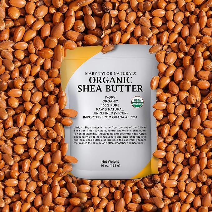 Mary Tylor Naturals Organic Shea Butter 1 lb — USDA Certified Raw, Unrefined, Ivory From Ghana Africa — Great for Hair, Skin and all your DIY Projects