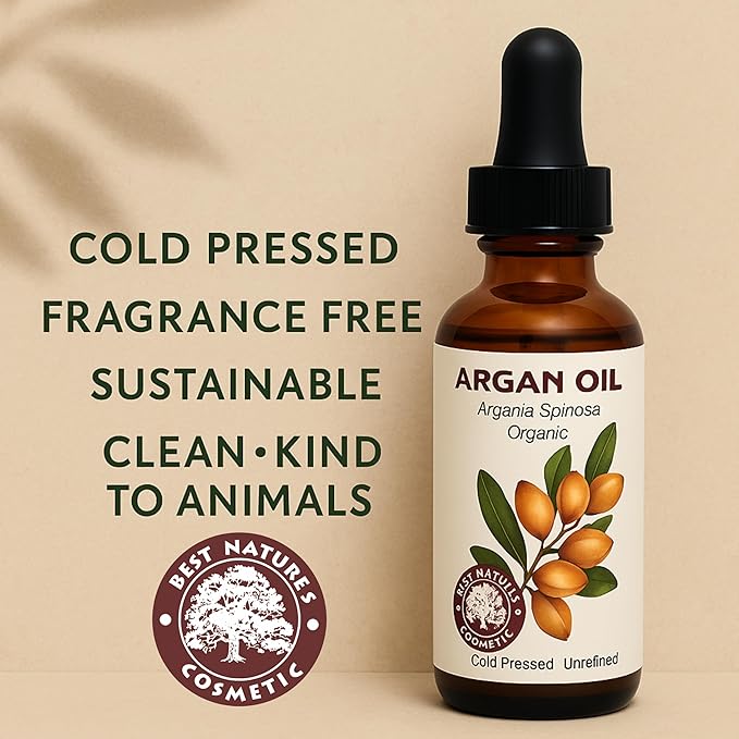 Best Nature's Cosmetics Argan Oil – 100% Pure & Unrefined Cold Pressed from Morocco - Restores Shine & Smooths Frizz - Hydrates Skin & Strengthens Nails - 2 fl oz / 60 ml