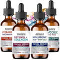 Alozera Face Serum Set of 4 with Retinol, Collagen, Vitamin C, Niacinamide, Hyaluronic Acid & Glycolic Acid, Exfoliating, Hydrating, Brightening, Anti-Aging Skincare, Serum Gift Pack of 4