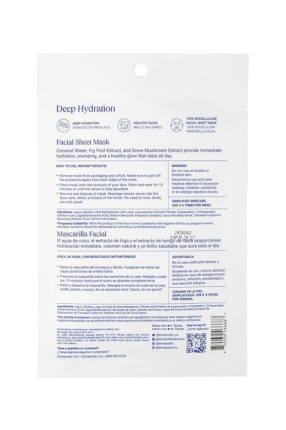 BioRepublic Deep Hydration Organic Facial Sheet Mask | Hydrates, Brightens, & Nourishes Skin | Organic Biocellulose Masks for Deep Cleansing & Moisturization (12)