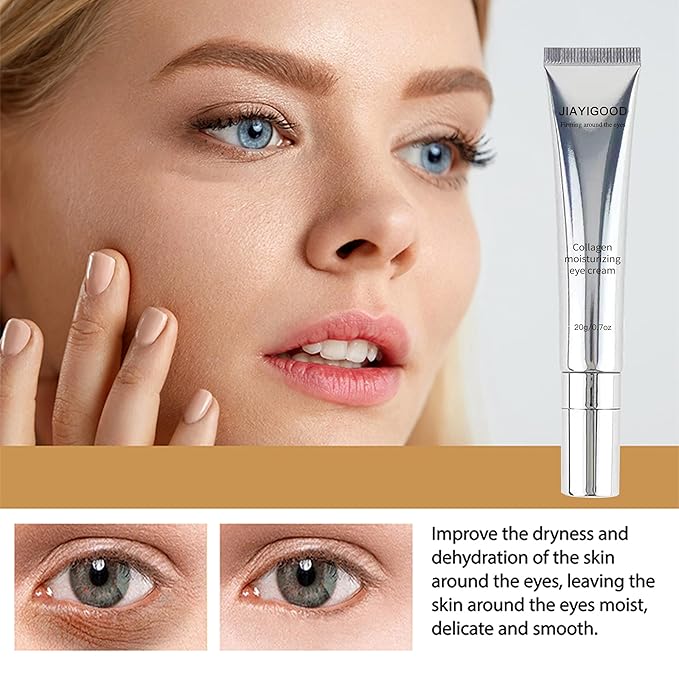 Vegan Collagen Eye Cream with Cooling Roller - Peptide & Triple Hyaluronic Acid Gel Serum to Reduce Dark Circles, Fine Lines & Puffiness, Improve Elasticity, Nourish Under Eye Area