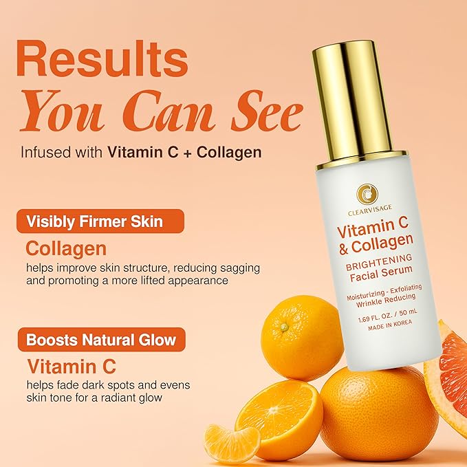 Vitamin C Serum For Face with Collagen – Dermatologist Tested, Anti Aging, Korean Skin Care – Fades Look of Dark Spots, Smooths Fine Lines, Firms & Hydrates – Clean Beauty – 1.69 Fl. Oz