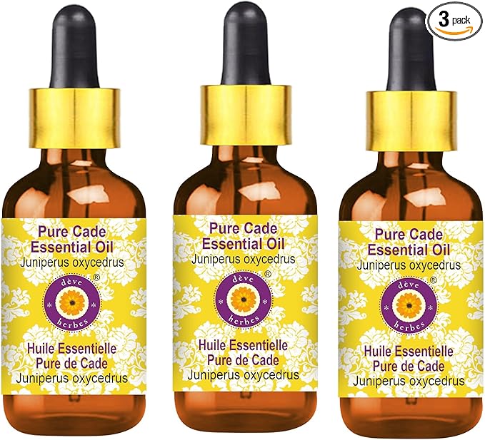 Deve Herbes Pure Cade Essential Oil (Juniperus oxycedrus) with Glass Dropper Steam Distilled (Pack of Three) 100ml X 3 (10 oz)