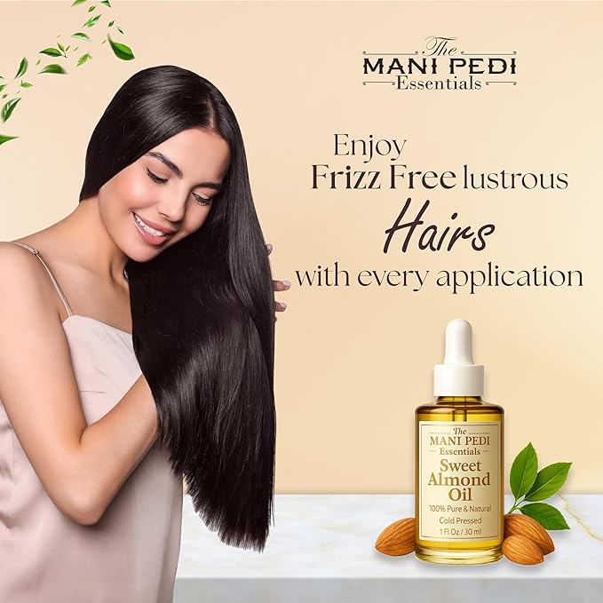 TMPE 100% Pure, Organic Sweet Almond Oil. Cold Pressed Natural Moisturizing Oil for Hair, Skin & Body - 1 Fl Oz