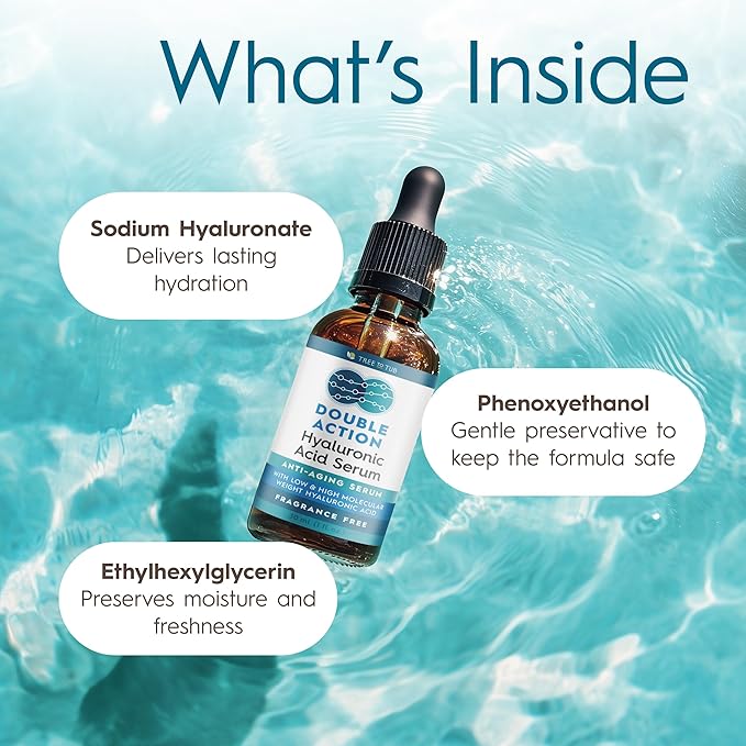Tree To Tub Double Hyaluronic Acid Hyaluronic Acid Serum for Face - Anti-Aging Hydrating Serum - Targets Fine Lines & Dry, Sensitive Skin
