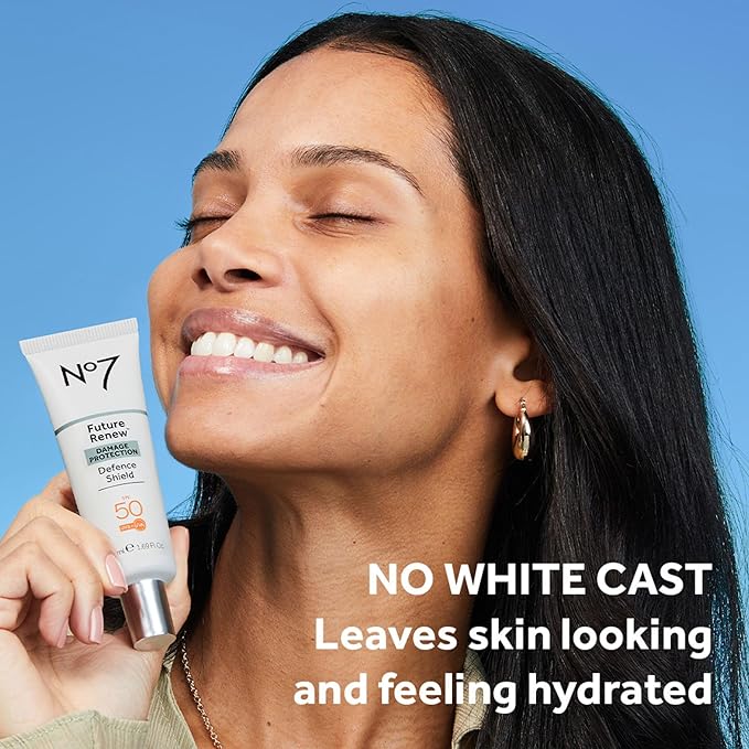No7 Future Renew Defense Shield - Oil Free Facial Moisturizer & Sunscreen for Face with SPF 50 - Invisible & Lightweight Face Lotion with Peptides & UV Protection (1.69 fl oz)