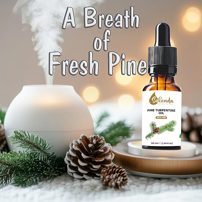 Pine Turpentine Oil by Salenda, Turpentine Oil for Diffuser, Skin & Hair Care, Trementina de Pino, Aromatherapy, 100% Pure & Natural, 1.69 fl oz (50 ml)