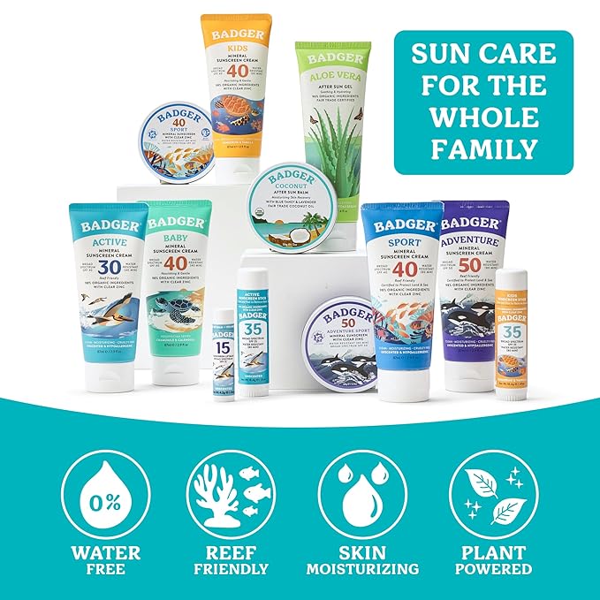 Badger Organic Aloe Vera Gel for Face & Body, 96% Pure Unscented Organic Aloe Gel for Cooling, Soothing, Non-Sticky Sunburn Relief, Vegan, Fair Trade & Hypoallergenic, 4 fl oz