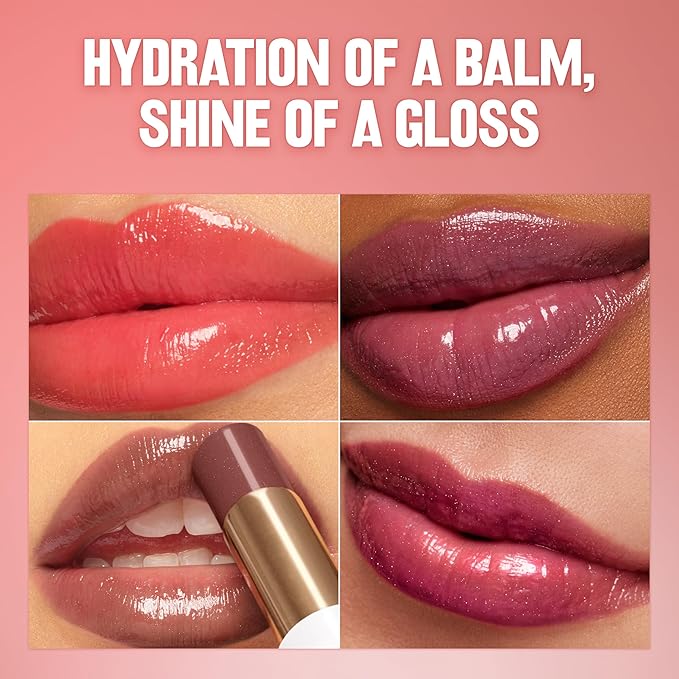 REVLON Super Lustrous Glass Shine Balm, Hydrating Tinted Lip Balm with Hyaluronic Acid, Aloe & Rose Quartz, 009 Cherry Luster, 0.11 oz