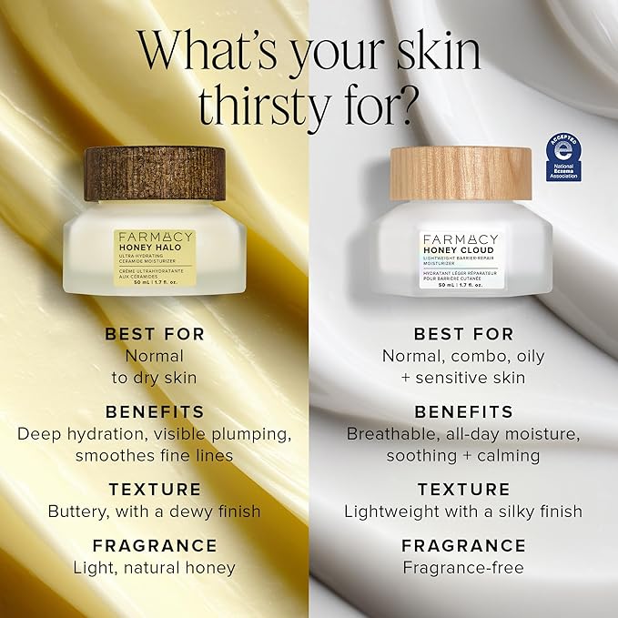 Farmacy Ceramide Face Moisturizer - Honey Halo Ultra Hydrating Facial Moisturizer with Buckwheat Honey + Ceramides - Helps Restore Barrier + Replenish Dryness - Plumping Skin Care for Dry Skin (50ml)