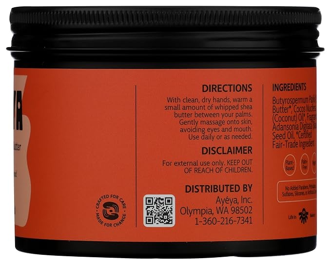 AYÉYA Whipped Shea Body Butter – Honor – Cedarwood, and Baobab – Rejuvenating Vegan Body Cream for Mature, Textured, or Dry Skin – Fair-Trade Shea Butter and Coconut Oil – 5 oz