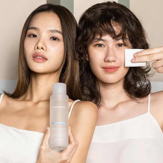 COMMON GROUND NUE Aqua Micellar Water Makeup Remover 3-in-1 Cleanser, Astringent, Makeup Remover, Non-Greasy, No-Rinse, Hydrating, Plant-Based, Organic Aloe Vera & Cucumber, 8.4 Fl Oz