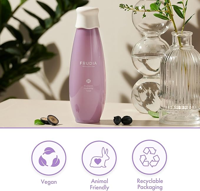 FRUDIA Blueberry Hydrating Face Toner (6.59 fl oz) - Moisturizing Korean Face Toner w/ 88% Blueberry Extract, Vegan Panthenol for Dry Skin | Vegan and Cruelty Free