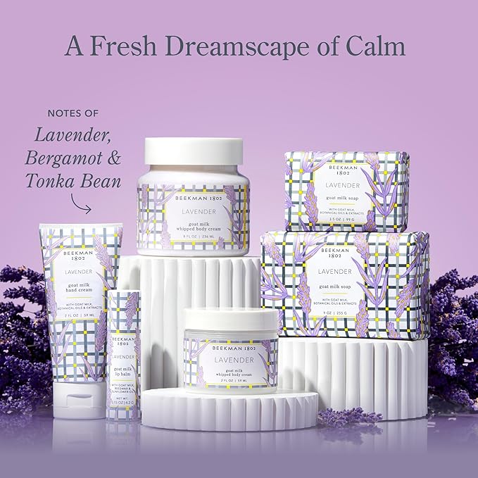 Beekman 1802 Whipped Body Cream – Rich Body Butter & Moisturizing Body Cream, Goat Milk Lotion, Shea Butter & Vitamin E, Hydrating Body Moisturizer for Dry Skin - Lavender 8 oz