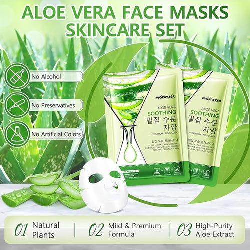 12Pcs Aloe Vera Face Masks Skincare Set for Moisturizing, Face Mask Skin Care Sheet for Dry & Sensitive Skin, Bulk Aloe Face Masks with Effective Extract, Premium Facial Skincare for Hydrating