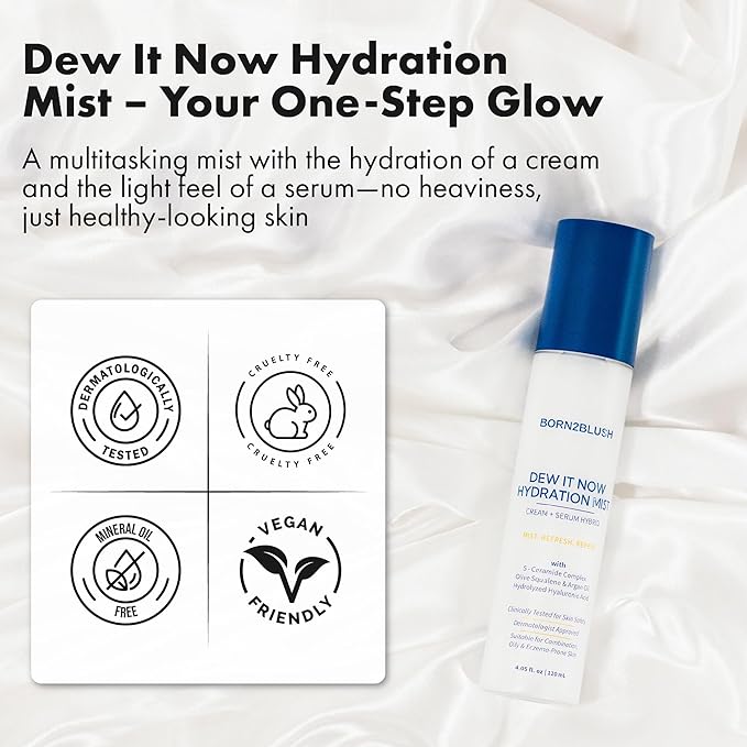 Dew It Now Hydrating Face Mist Spray | Probiotic Barrier-Boosting Facial Spray | Ceramides, Squalane & Argan Oil | Cream Serum Hybrid 3-in-1 | Sensitive Skin | 4fl oz 120ml