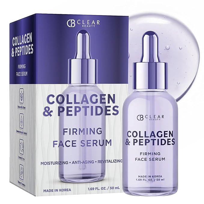 Clear Beauty Peptides Serum For Face With Collagen – Firming & Hydrating For Fine Lines & Wrinkles – Dermatologist Tested, Anti-Aging, Korean Skin Care – Vegan, Clean Beauty, Non-GMO – 1.69 Fl Oz