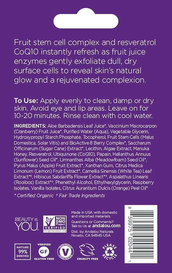 Andalou Naturals Instant Age Defying 8 Berry Fruit Enzyme Face Mask Pod, 0.28 Ounce