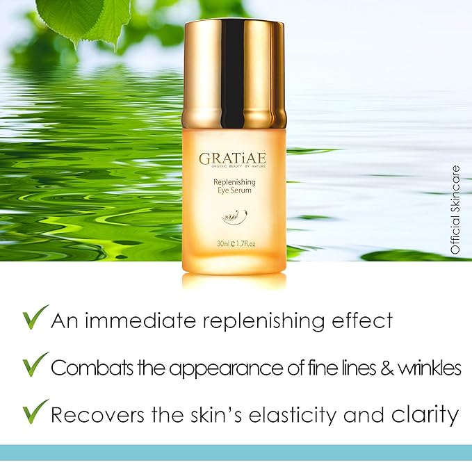 Gratiae Organic Replenishing Eye Serum – Cosmetic Eye Care with Vitamin E, 1.02 fl oz