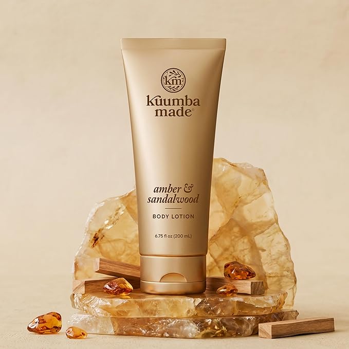 Kuumba Made Amber & Sandalwood Body Lotion, Hydrating Daily Moisturizer with Shea Butter & Botanical Oils, Vegan, 6.75 Oz