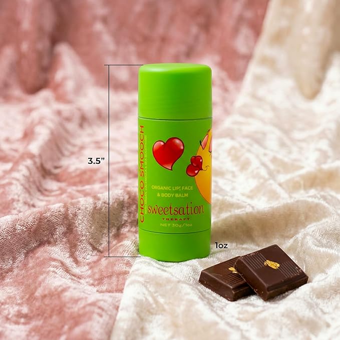 ChocoSmooch Organic Lip, Face & Body Balm, for Dry Cracked Irritated Skin with Argan, Calendula, Avocado & Sea Buckthorn, 1oz Jumbo.