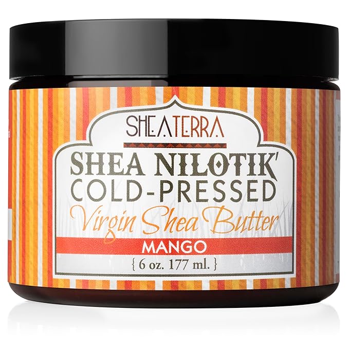 Shea Terra Organics Organic Cold-Pressed Virgin Shea Butter – Mango | Natural Anti-Aging Daily Skin, Nails & Hair Cream to Soften, Protect & Hydrate Dry Skin & Reduce Stretch Marks – 6 oz