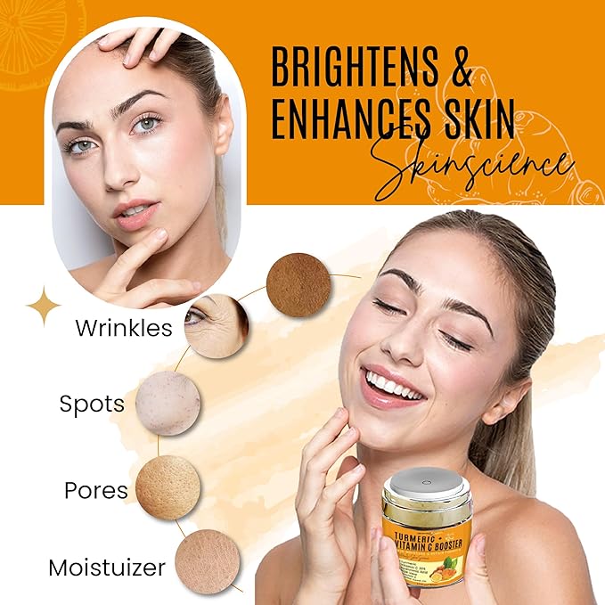 Turmeric Face Cream with 30% Vitamin C – Glow Booster, Anti-Aging & Skin Repair Moisturizer for Dark Spots, Hydration & Radiance – Vitamin C Cream for All Skin Types (1.7 fl oz)