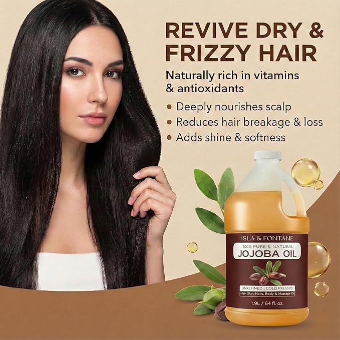 ISLA & FONTANE Jojoba Oil Set – 64 Fl Oz (1.9L) | 100% Pure & Natural | Golden, Unrefined, Cold Pressed | Hexane-Free Carrier Oil for Skin, Hair, Face, Nails & Body