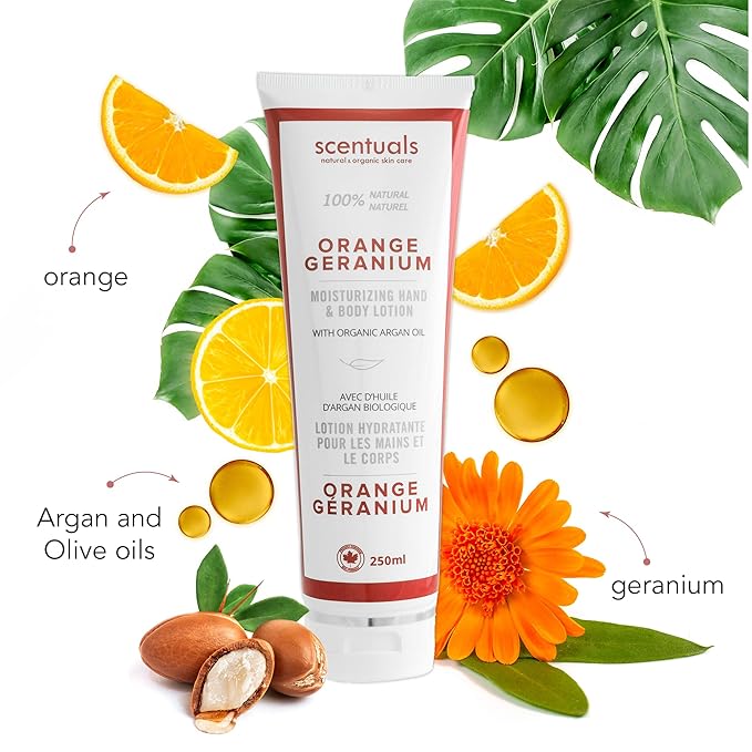 Hand & Body Cream Scented with Essential Oil Orange Geranium, Made with Organic Argan Oil, Olive Oil and Aloe Juice, for Dry Skin, Cruelty Free, Natural Skin Care Products, 250 ml, 8.45 fl.oz