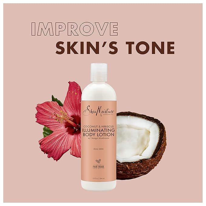 SheaMoisture Coconut Oil and Hibiscus Illuminating Body Lotion for Dull, Dry Skin, 13 Fl Oz